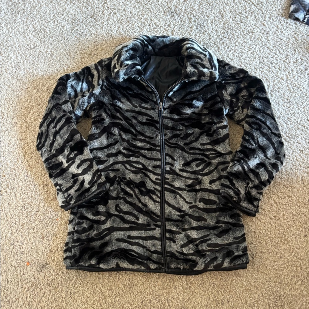 Zebra Print Faux Fur Jacket